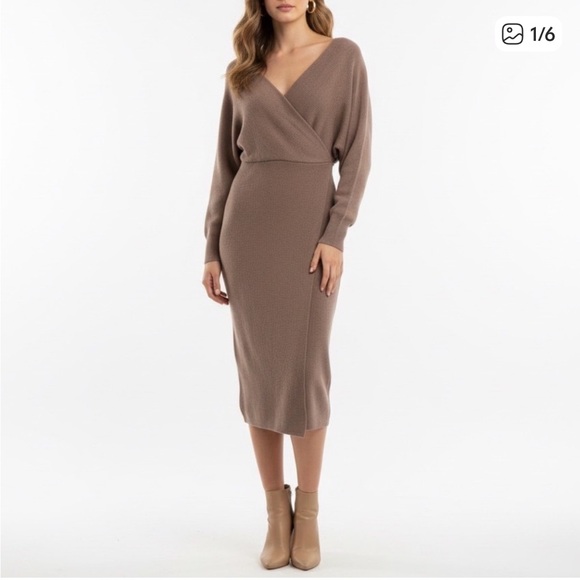 Cherfly Dresses & Skirts - Cappuccino Wrap Sweater Dress